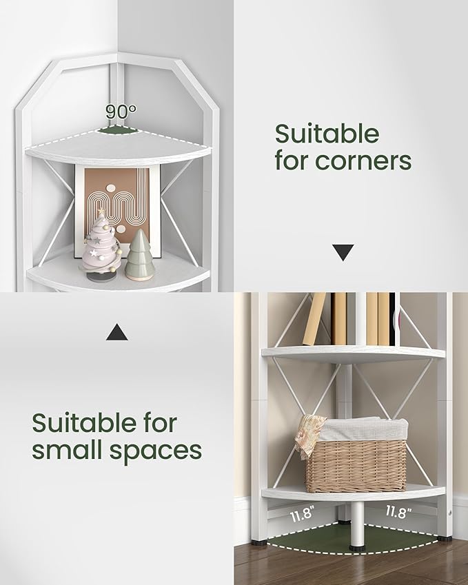 CHOEZON 4-Tier Corner Shelf, Industrial Corner Bookshelf, 47.6" Corner Storage Stand, Plant Stand Display Shelf, Corner Bookcase for Bedroom, Living Room, Home Office, White TCJ09WB