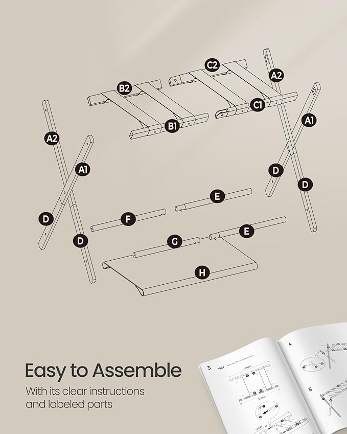SONGMICS Luggage Rack for Guest Room, Suitcase Stand with Storage Shelf, Steel Frame, Foldable for Easy Storage, Hotel, Bedroom, Cloud White URLR003W01