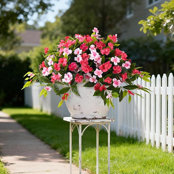 Artificial Flowers for Outdoor, 2 Bundles UV Resistant Fake Plants Decoration Realistic Faux Silk Flowers No Fade Plastic Flowers for Outside Planters Home Porch Patio Yard Garden Decor