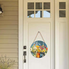 Harooni Spring Summer Floral Door Sign Decor Spring Welcome Wreaths for Front Door Summer Wildflower Vase Butterfly Wood Wreath Farmhouse Front Door Hanger Sign for Indoor Outdoor Decor 12 Inch