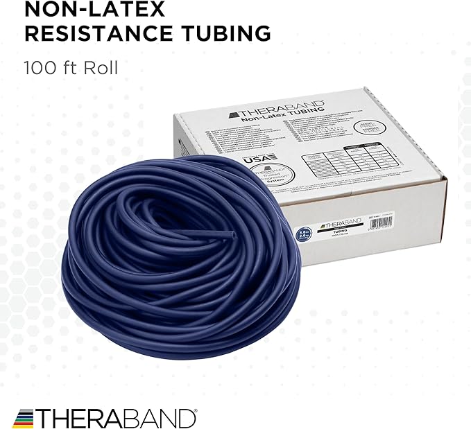 THERABAND Latex Resistance Tubing, Red, Medium Level 2, 100 ft Roll, Professional Grade Resistance Band for Exercise, Upper and Lower Body Workouts, Cut-to-Length, Color-Coded Levels