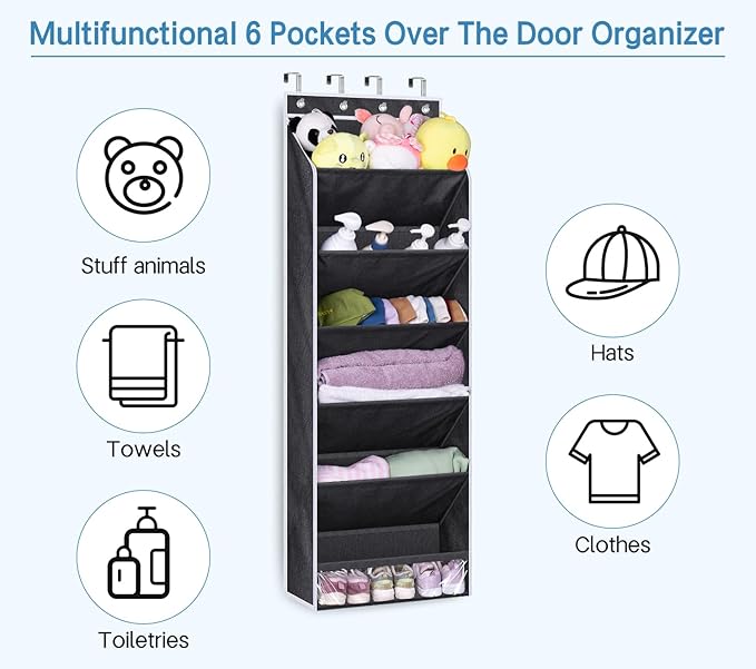 KEETDY Over The Door Shoe Organizer Fit Big Shoes Large Shoe Rack for Door Hanging Shoe Organizer for Closet Door Storage Boots, Black