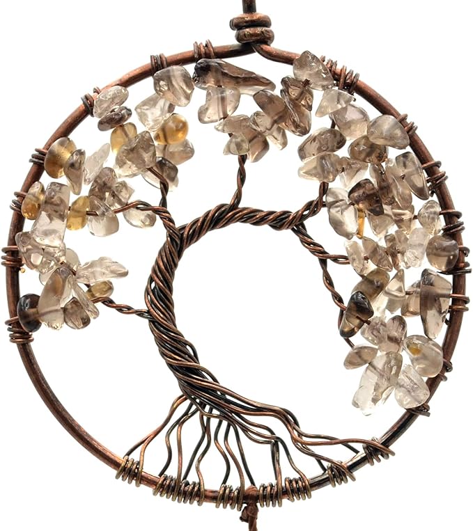 Urdeoms Tree of Life Crystal Dream Catchers for Boys Brown Boho Dream Catcher Wall Decor for Bedroom Adult Smoky Quartz Hanging Decor for Dorm Living Room(NO.10)