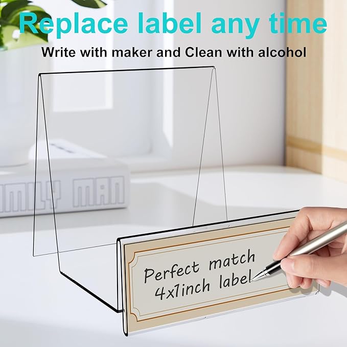 Boloyo Acrylic Display Stand with Sign Plate, 6PC Clear Display Easel Purse Display Riser Holder, Acrylic Purse Display Holder for Displaying Wallet, Purse, Handbag, Cosmetic, Jewelry, Glasses (Large, 6PC)