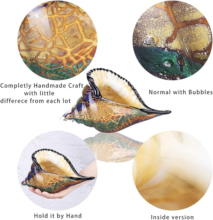 QFkris 8.4" Glass Conch Figurines, Hand Blown Seashell Art Figurine, Crystal Glass Paperweight, Home Decor Collectible Statue