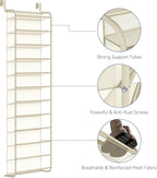 Whitmor 36 Pair Over The Door Shoe Organizer, 12 Tier Hanging Shoe Organizer, Heavy Duty Metal & Mesh Shoe Holder, Hanging Shoe Rack for Closet Organizer & Storage, 69"L x 21.7"W x 7.5"H, Beige