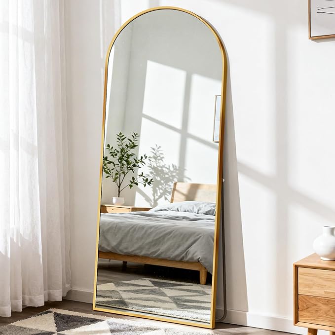 DUMOS Arched Full Length Mirror, 56"x21" Full Body Floor Standing Mirror with Aluminum Frame and Shatter Proorf Nano Glass, Modern Wall Hanging Leaning for Living Room, Home Decor, Gold