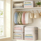 Comforter Storage Bag - Large Capacity Blanket Storage Bags Front-opening Ultra Space Saving Self Compression Organizer, Washable Compression Bags for Storage Comforter Blanket, 1 Pack, Beige