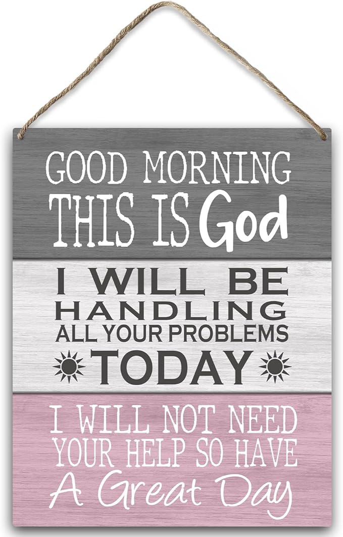 Christian Gift Bible Gifts Religion Gift for Women Men Home Decor Good Morning This is God Inspirational Wood Hanging Sign Plaque with Rope Wall Office Bedroom Shelf Decor -30
