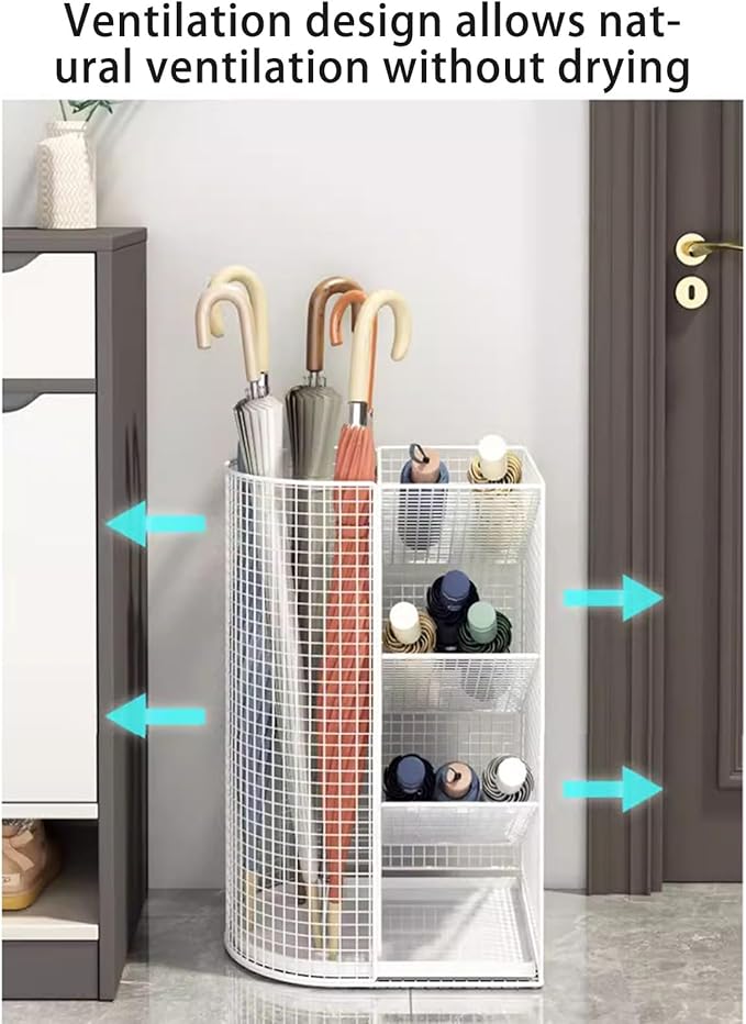 Commercial Metal Umbrella Holder Indoor Large-Capacity Umbrella Storage Shelf Umbrella Basket with Removable Drip Tray for Entryway Metal Entrance Umbrellas Organizer(Black)
