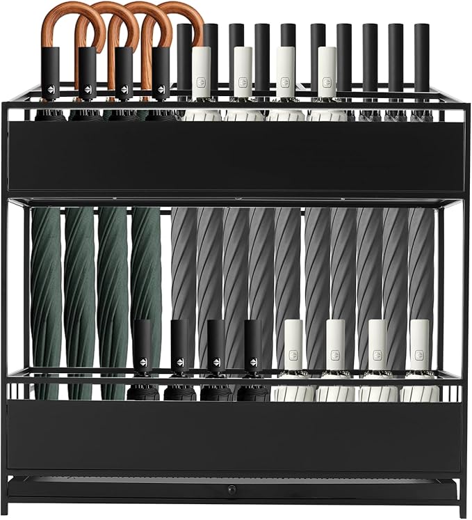 Umbrella Stand Rack, Free Standing Industrial Umbrella Holder with Removable Water Tray, Umbrella Organizer for Indoor Outdoor Entryway Home Office Patio
