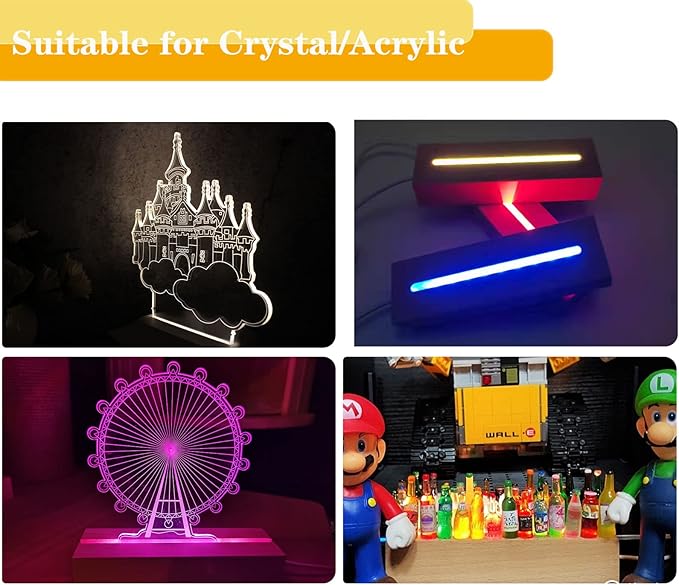 6 inch Rectangle Display Pedestal, Colorful Rectangle Led Lights Display Base, Crystal Wooden Lighted Base Stand for Acrylic, Crystal, Night Light, Glass Resin Art