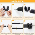 Closet Rods for Hanging Clothes, 17-69 Inch No-Cut Stepless Adjustable Closet Rod, 1.3 Inch Heavy Duty Metal Closet Hanging Rod with Brackets, Matte Black Closet Bar for Closet, Laundry Room, RV