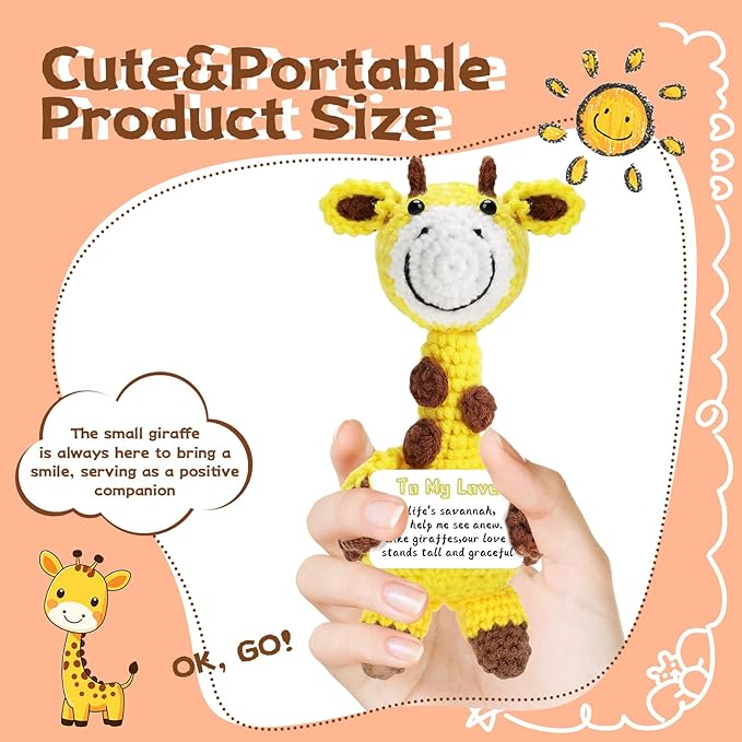 Handmade Positive Crochet Animals Gifts for Her/Him/Women/Men, To My Love Emotional Stuffed Giraffe Thank You Present Gift for Anniversary, Weeding, Christmas, Valentines, Birthday and Special days