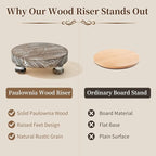 Romadedi Farmhouse Wood Riser for Display - Set of 2 Rustic Decor Mini Wooden Pedestal Stand Decorative Round Tray for Home Table Bathroom Counter Shelf Kitchen, Whitewashed