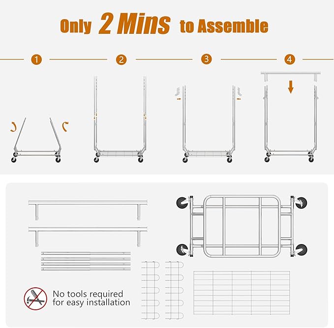 Heavy Duty Clothes Rack Load 900 Lbs, Double Rod Rolling Clothing Rack With Sturdy Wheel And Shelves，Adjustable Portable Hanging Rack For Clothes,Silver Stainless Steel