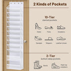 MISSLO 12 Tier Over the Door Shoe Organizer Large Capacity Hanging Shoe Rack for Closet Storage Narrow Sneaker Holder for Door Fit 24 Pairs Sandals, Heels, Boots (White)