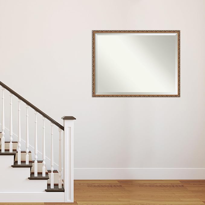 Amanti Art Bronze Wall Mirror 32x42 Antique Bronze Rectangle Bathroom Mirror for Wall Decor Living Room, X-Large Traditional Wood Frame, Hangs Horizonally and Vertically, Bathroom Decor, Beveled Edge