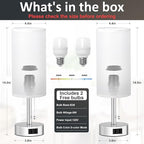 Fenmzee White Silver Bedside Table Lamps Set of 2-3 Color Temperatures Pull Chain Lamp with AC Outlet Charging Port, Two Round Night Stand Lamps for Bedroom, Small Bed Side Light with E26 LED Bulbs