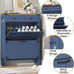 Shoe Cabinet with 2 Flip Drawers, Hidden Shoe Storage Cabinet with 2 Pull-Out Drawers, Farmhouse Shoe Organizer for Entryway, Narrow Shoe Rack for Front Door Entrance, Blue
