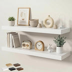 Floating Shelves for Wall 40 in x 9.3 in Deep, Wall Mounted Rustic Wood Shelf with Invisible Brackets for Storage & Display, Living Room Bedroom Bathroom, White, 2 Pack