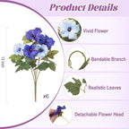 6 Pcs Artificial Flowers Fake Petunias for Outdoors, Faux Flowers for Outdoor Planter, UV Resistant Realistic Fake Plants for Outside No Fade for Garden Porch Patio Indoor Room Decor(Blue)