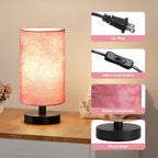 Fenmzee Small Table Lamp for Bedroom - Inline Control, Bedside Lamp with 3000K A15 LED Blub, Easy Assembly (Pink Shade - Black Base, 9" Inline Control)
