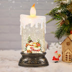 Christmas Snow Globe Candle with Timer & Music, Snowman Family Scene, Swirling Glittering Candle Shaped Snow Lantern, USB/Battery Operated Lighted Lantern for Christmas Decoration