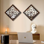 Wocred 2 PCS Square Wall Mirror,Gorgeous Rustic Farmhouse Accent Mirror,Caramel Color Entry Mirror for Bathroom Renovation,Bedrooms,Living Rooms and More(12”x12”)