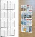 Acrylic Brochure Pamphlet Holder, 16 Pamphlet Holders, Clear Brochure Display Holder Wall Mount, Trifold Flyer Rack, Literature Storage Rack for Home, Offices, Waiting Room
