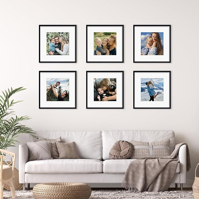 Rempry 12x12 Picture Frame, Display Pictures 8x8 with Mat or 12x12 Without Mat, Wall Hanging or Tabletop Photo Frame with Shatter Resistant Plexiglass, Black, 1 Pack