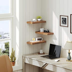 RALGEND Floating Shelves for Wall, 1.5" Thick Wall Shelf Set of 3 with Invisible Brackets, 15.7L x 7.9W Hanging Shelves Farmhouse Home Decor for Bathroom, Living Room, Bedroom, Rustic Brown 4301BJP3BF
