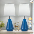 Small Bedside Table Lamp for Bedroom-Reading Desk Lamp Set of 2,with 3 Color Temperatures,15.5" Nightstand Ceramic Lamp with Fabric Shade for Kids Room,Living Room,Dorm,Home Office(Blue+White)