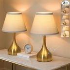 Touch Table Lamp for Bedroom Set of 2, 3-Way Dimmable Bedside Lamp for Nightstand, 17” Modern Metal Desk Lamp with Linen Shade for Living Room, Kids Reading, Dorm, Home Office Decor, Bulb Included