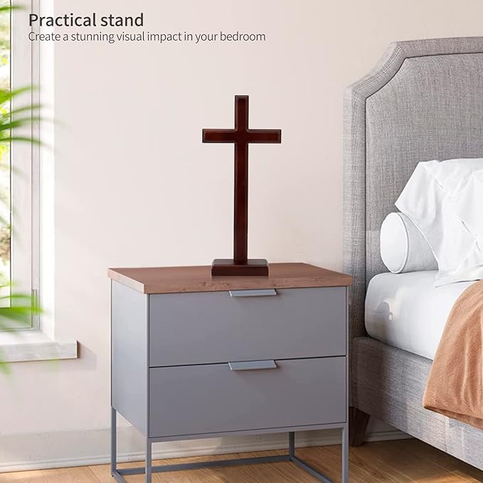 ARCHOBAN 12.8" Wooden Cross – Standing or Hanging Christian Cross, Solid Wood Wall Cross for Home or Prayer Room