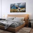 Rustic Farmhouse Wall Art Cow and Blue Barn Canvas Pictures Country Landscape Wall Decor Wildflower Field Painting Farm Animal Artwork for Living Room Dining Room Bedroom Home Decoration 29.53x 57.87"