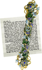 Mezuzah with Scroll for Door, Enamel&Zinc Alloy Blessing Mezuzah Case for Door, Colored Painted Mezuzha Scroll Kosher for Jewish Gifts/Jewish Decor, Christmas (Dark Green, 1.37x5.98 in)
