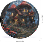 Wall Picture, with Mushrooms and Flowers Printed Circular Iron Hanging Picture,Wall Art Decor,Home for Bedroom Living Room Bathroom Decor,Iron Painting 11.8X11.8 in