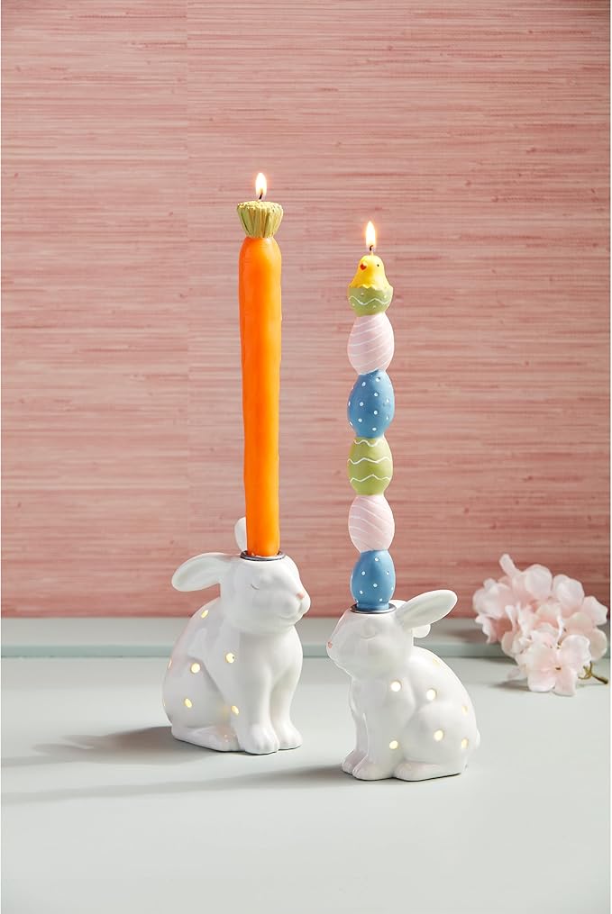 Mud Pie Led Bunny Taper Holder; Small 5" x 3 3/4"