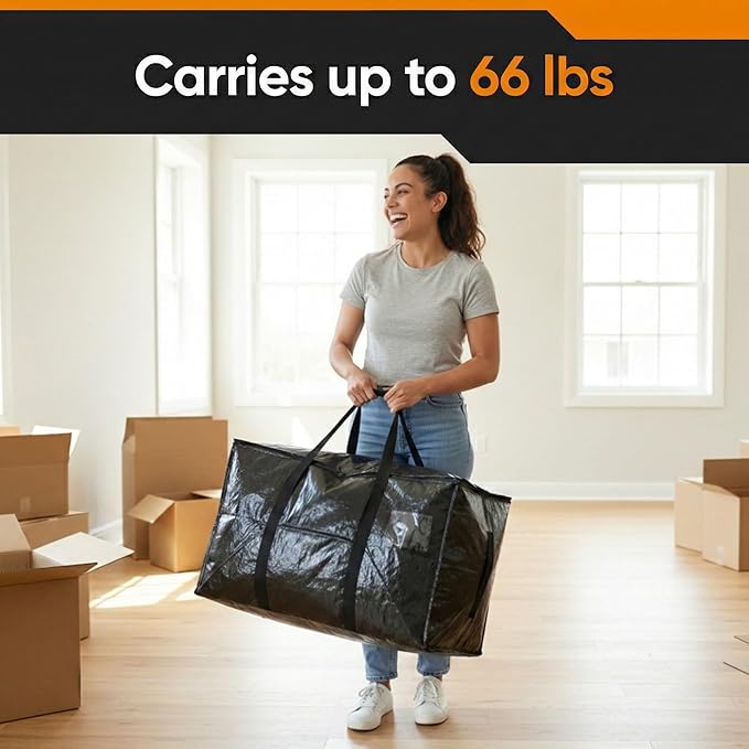 HOLDN’ STORAGE 10-Pack Moving Bags, Extra Large Storage Totes with Zipper Lids, Heavy-Duty Reusable for Clothes, Bedding, Books, 45 Gallons Each
