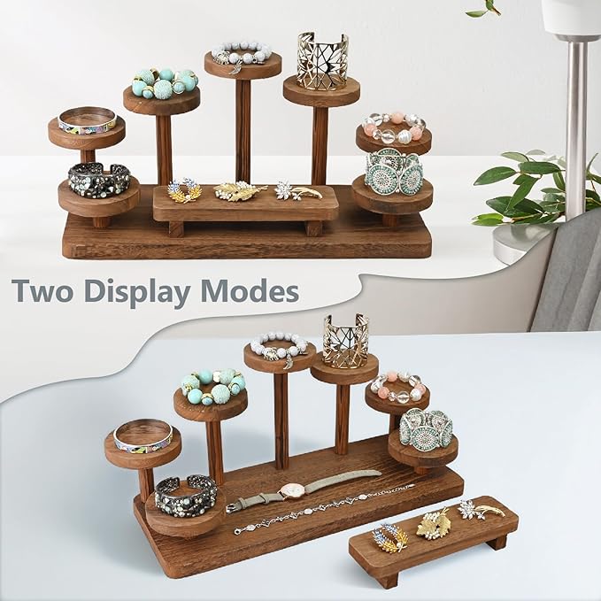 MOOCA Multi-Level Wooden Display Riser Stand for Jewelry, Accessories, Mineral, and Collectibles items - Jewelry and Figurine Display Risers, Versatile Stand for Action Figures and Home Decor, Brown Color