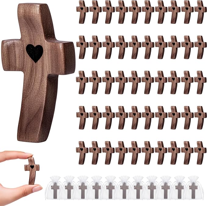 50-Pack Wooden Cross Fidget, Handmade Pocket Wood Crosses, Cross My Heart | Encouragement Gift, Relieve Anxiety for Yourself, Inspirational Easter Gift for Christian Faith, Prayer, Father Day Gifts