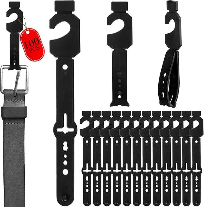 Geelin 100 Pack Belt Hanger Black Plastic Belt Hangers, Tie Hangers Bulk for Men, Closet Organizers, Storage, Retail