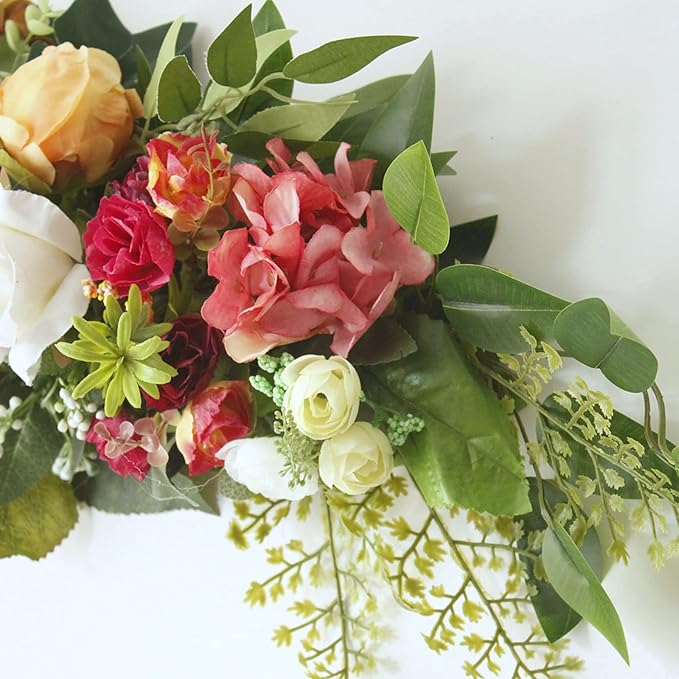 30in Artificial Floral Swag, Wedding Arch Flowers Handmade Rose Peony Flower Swag Rustic Hydrangea Floral Swag Decorative Swag with Green Leaves for Lintel Front Door Wall Christmas Party