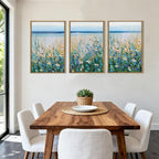 Extra Large Blue Floral Wall Art Framed Wildflower Artwork Blue Floral Wall Pictures Wildflowers Wall Decor for Living Room Bedroom Bathroom Office Blue Flowers Bloom Painting by The Seaside 24x36 Inches Set of 3