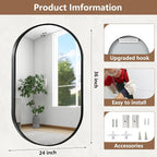 Black Oval Mirror, 24"x36" Oval Bathroom Mirror, Vanity Mirror with Brushed Metal Frame, Wall Mount Mirrors Decor for Bathroom, Bedroom, Entryway, Living Room(Hangs Horizontally or Vertically)