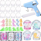12 Sets Unicorn Clear Plastic Snow Globes Kit with Glow in the Dark Resin Unicorn, Sequins Flakes, Glue Guns for DIY Snow Globes Craft Gifts for Birthday Party Favor