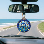 DASTOLL Stained Glass Christmas Decorations, Blue and Gold Star Gift Box Suncatcher for Window Christmas Tree Hanging Ornaments Sun Catcher Xmas Decor Gifts for Women Men Mom Nana Friend