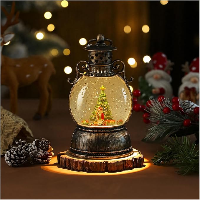 Christmas Snow Globe Lantern - Lighted Musical Water Globes with 6H Timer, Glittering Swirling Nutcracker & Train Scene, Battery/USB Powered Holiday Decoration for Indoor Christmas Decor & Gifts