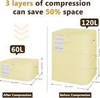 3-Layer Compressible with Zippers Blanket & Comforter Storage Bag,Ultra Space Saving Self Compression Organizer，Save 50% Space, 2 PCS，Light Yellow